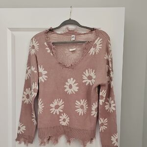 Pink Floral Knit Sweater